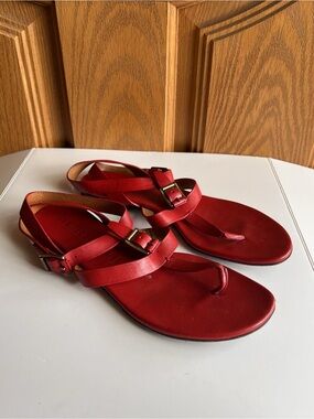 Burberry Vintage Red Leather T-Strap Thong Gladiator Sandals Y2K EU37